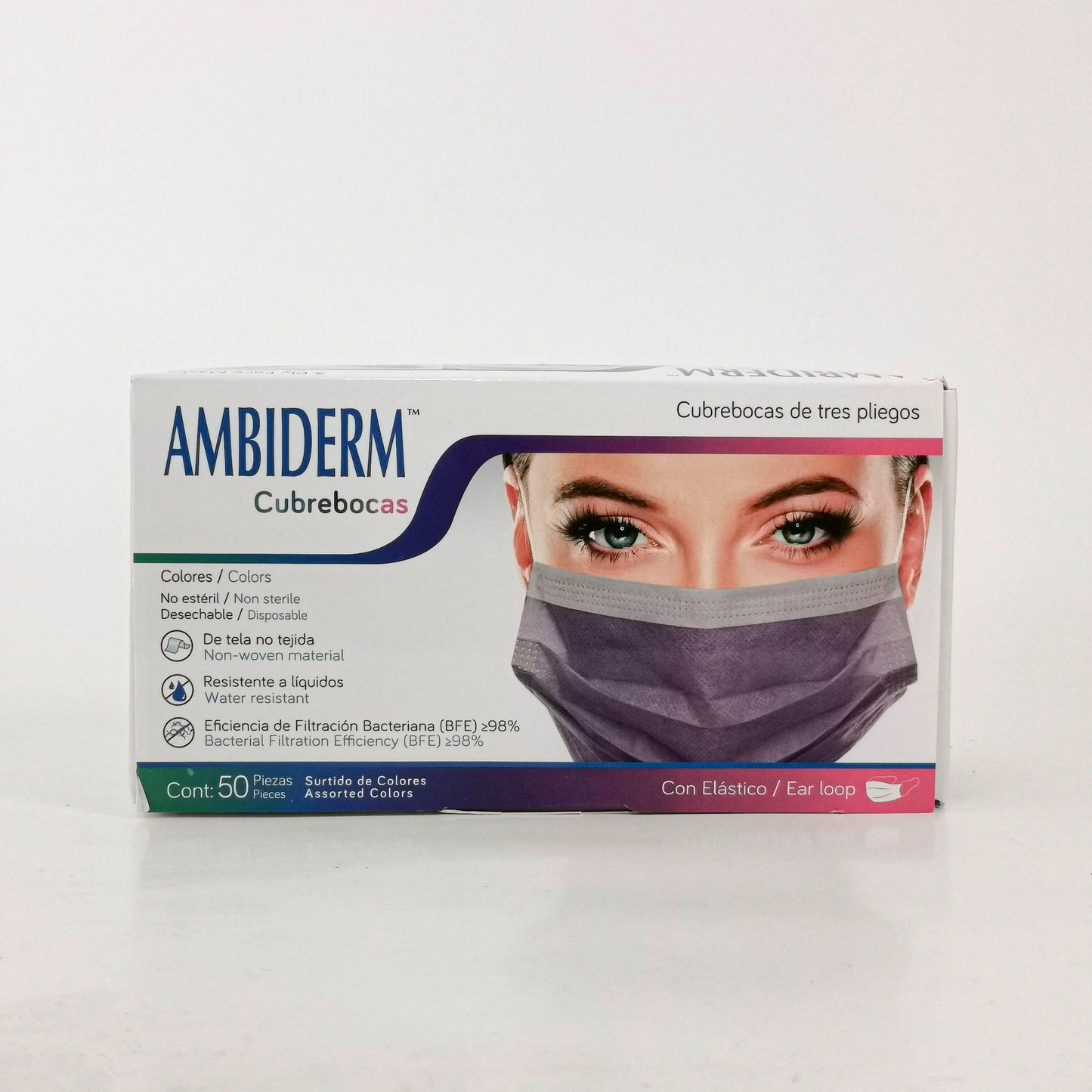CUBREBOCA AMBIDERM COLORES 3 PLIEGOS CAJA CON 50