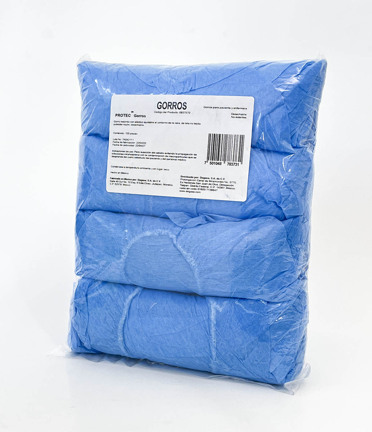 GORRO PARA PACIENTE O ENFERMERA PROTEC TNT AZUL BOLSA CON 100