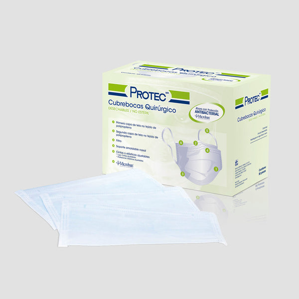 CUBREBOCA PROTEC DESECHABLE PLEGADIZO CON CINTA CAJA CON 50