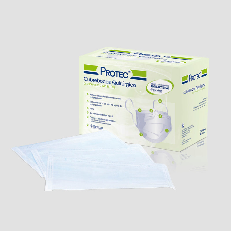 CUBREBOCA PROTEC DESECHABLE PLEGADIZO CON CINTA CAJA CON 50