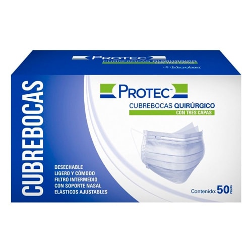 CUBREBOCA PROTEC DESECHABLE PLEGADIZO CON ELASTICO CAJA CON 50