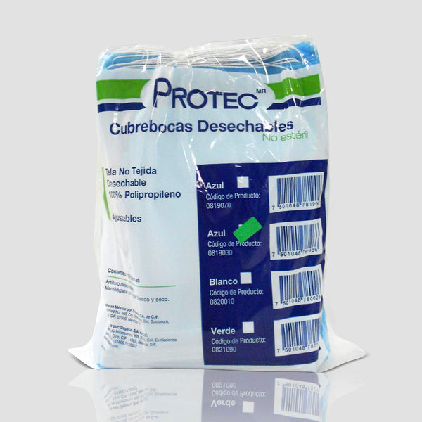 CUBREBOCA PROTEC DESECHABLE POLIPROPILENO AZUL BOLSA CON 150