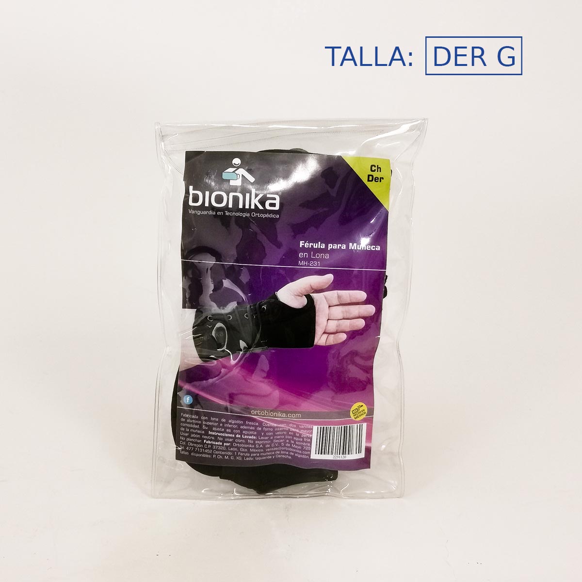 FERULA PARA MUÑECA EN LONA DERECHA TALLA GRANDE MH-231