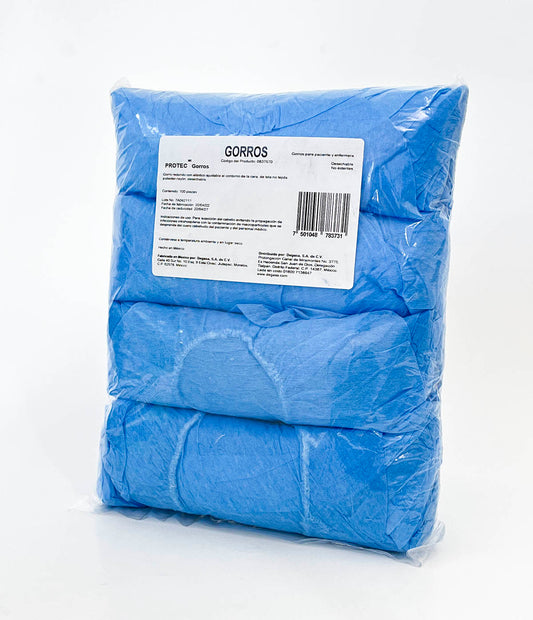 GORRO PARA PACIENTE O ENFERMERA PROTEC TNT AZUL BOLSA CON 100