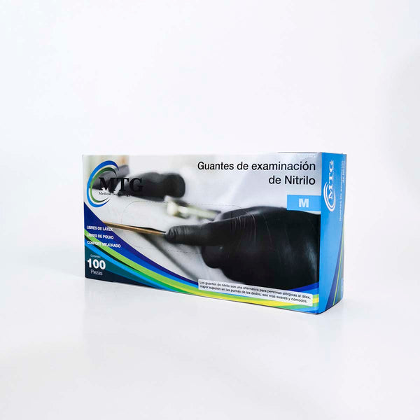 GUANTES DE EXPLORACION DE NITRILO MTG NEGRO TALLA M CON 100