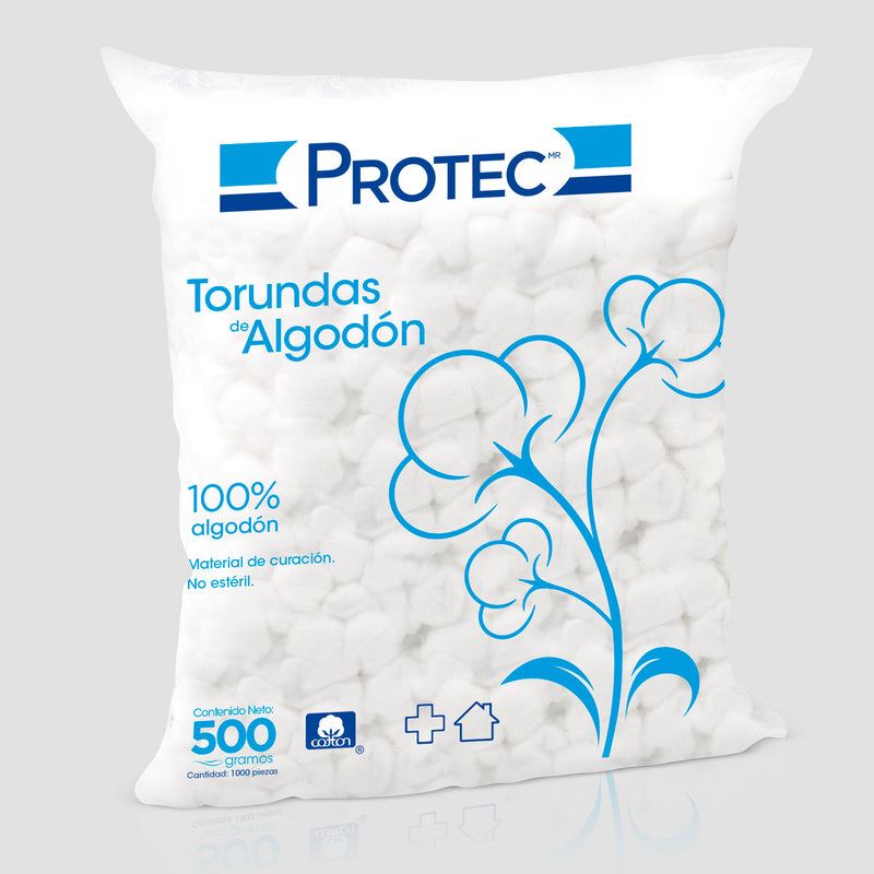 TORUNDAS ALGODON PROTEC BOLSA 500G C/1000 BOLITAS