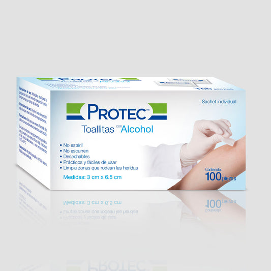 TOALLITAS CON ALCOHOL PROTEC CAJA CON 100